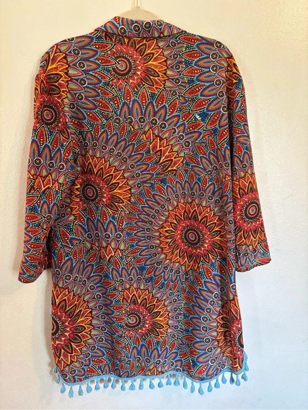 Sunburst Floral Multicolor V-Neck Tunic with Tassel Hem